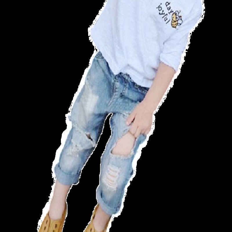 2021新款儿童童装宝宝男童女童春装破洞牛仔裤子休闲长裤外穿秋装