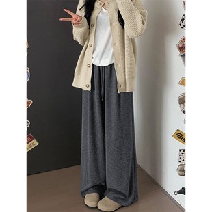 深灰色糯米休闲裤 女秋冬加绒胖妹妹mm梨形身材高腰宽松显瘦阔腿裤