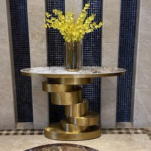 意式轻奢玄关桌别墅门厅靠墙桌入户创意设计师款不锈钢岩板端景台