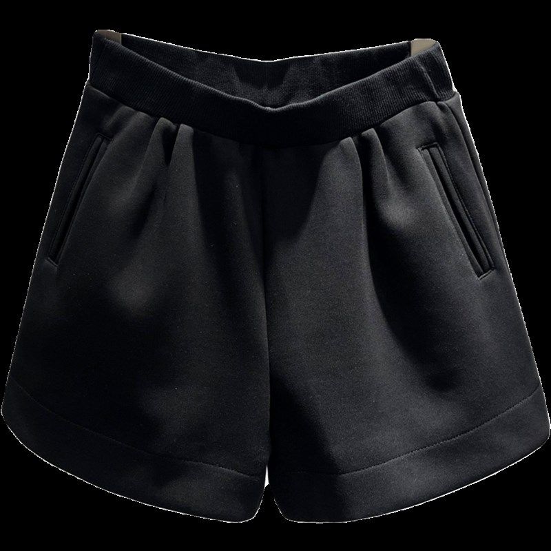 黑色太空棉短裤女2024秋冬松紧腰阔腿裤宽松显瘦高腰a字休闲靴裤,女装/女士精品,休闲裤,淘宝优惠券,粉丝福利购,淘宝优惠卷