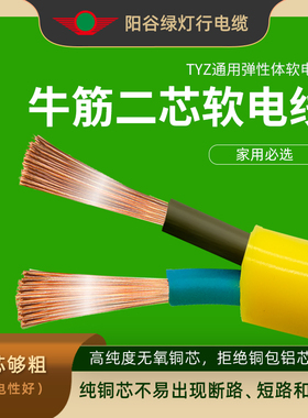 阳谷绿灯行防冻电源线国标1.5 2.5平方TYZ二芯软电线电缆线护套线