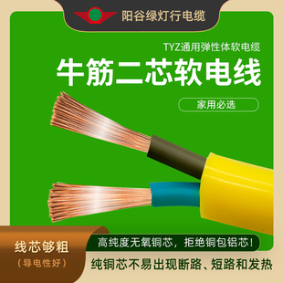 阳谷绿灯行防冻电源线国标1.5 2.5平方TYZ二芯软电线电缆线护套线