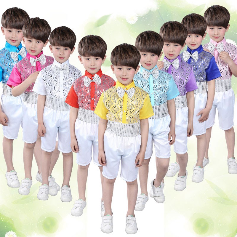 儿童礼服套装国潮小学生合唱服公主服男童主持人背带裤男女童亮片