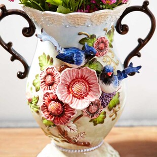 陶瓷欧式田园大号花插客厅摆件插花蓝凤桃花大花瓶干花花瓶装饰品