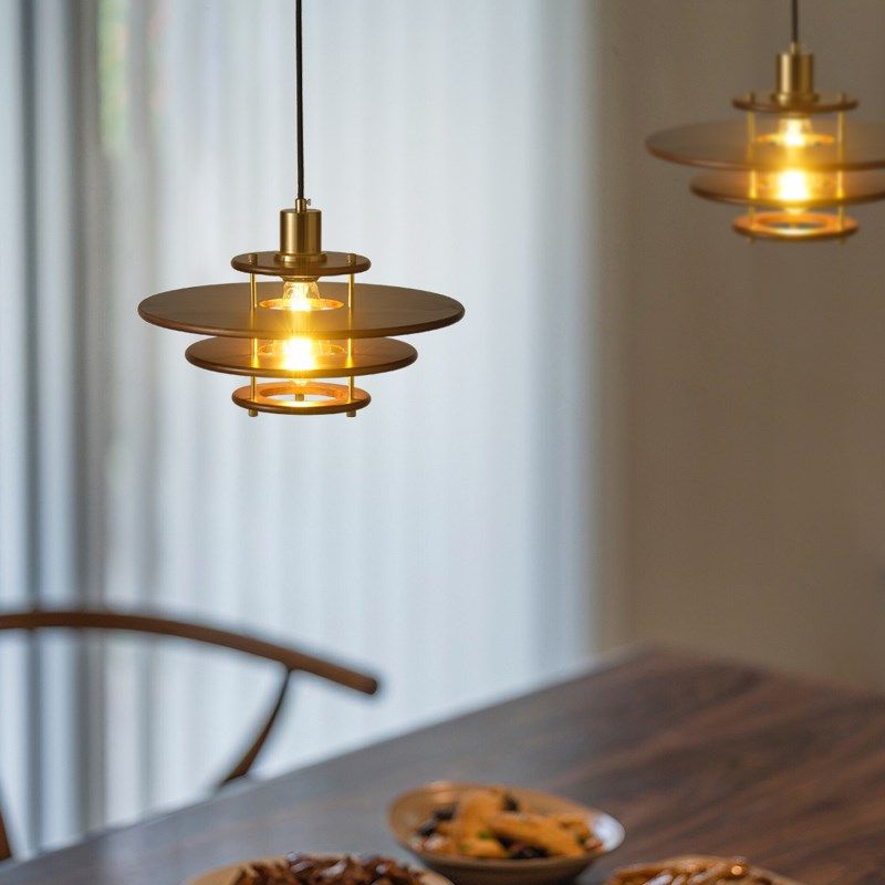 中古风实木飞碟餐厅吊灯复古胡桃木吧台侘寂风餐桌设计师装饰灯具,家装灯饰光源,餐厅吊灯,淘宝优惠券,粉丝福利购,淘宝优惠卷