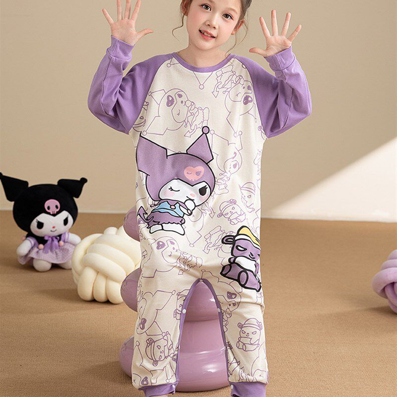 2024新款儿童连体睡衣女童春秋纯棉长袖防着凉女宝秋款睡袋家居服