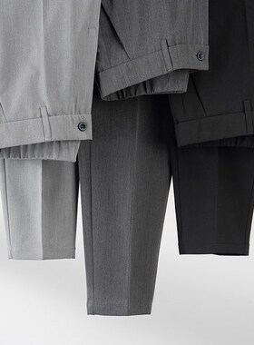 夏季大码西裤男加肥加大弹力灰色裤子宽松大号九分休闲胖子西装裤