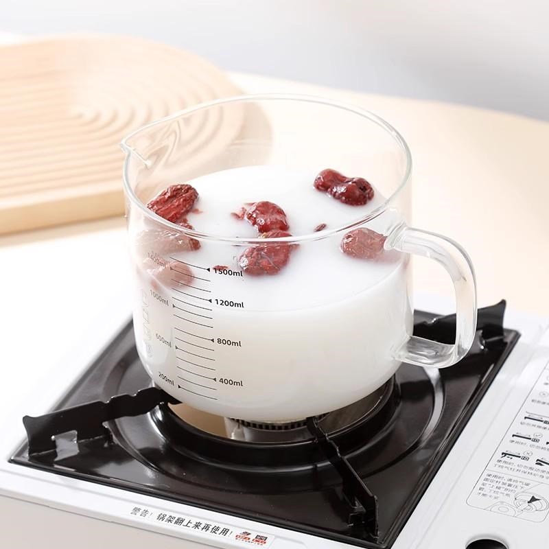 大容量厨房烘焙计量杯耐高温玻璃计量刻度杯明火直烧带手柄泡面碗