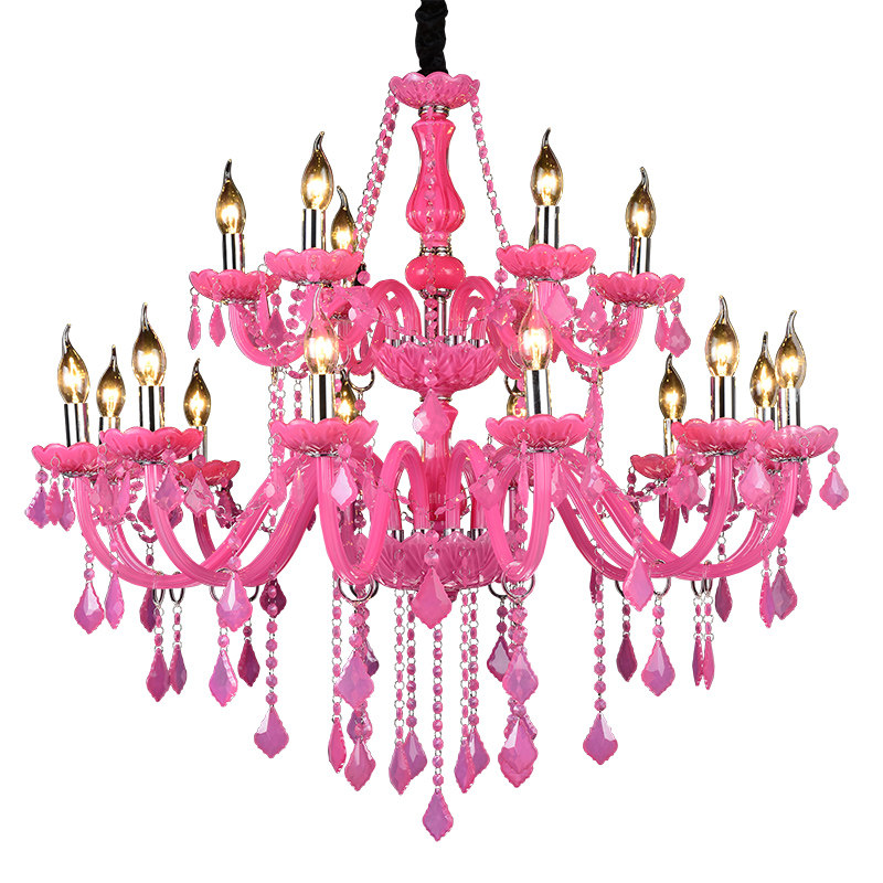 欧式吊灯女孩儿童房卧室粉色水晶灯美容院餐厅装饰ktv酒吧灯具