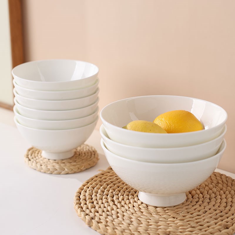 景德镇白色创意家用骨瓷高脚面条吃饭碗陶瓷大号米饭碗面碗小汤碗