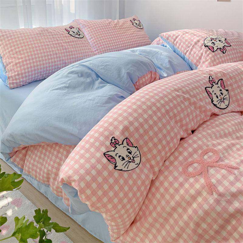 春秋水洗棉床上四件套郁金香毛巾绣被套床单人三件套家用韩版床品