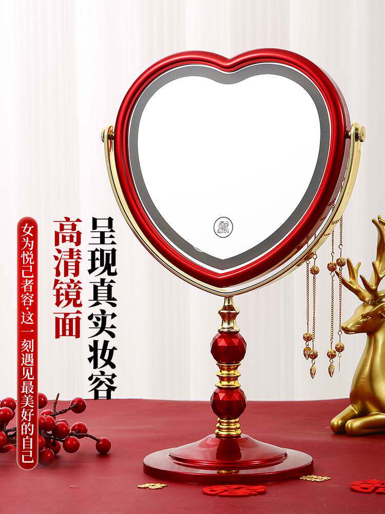 LED带灯喜镜子结婚陪嫁一对红色新娘女方出嫁妆梳子套装用品大全