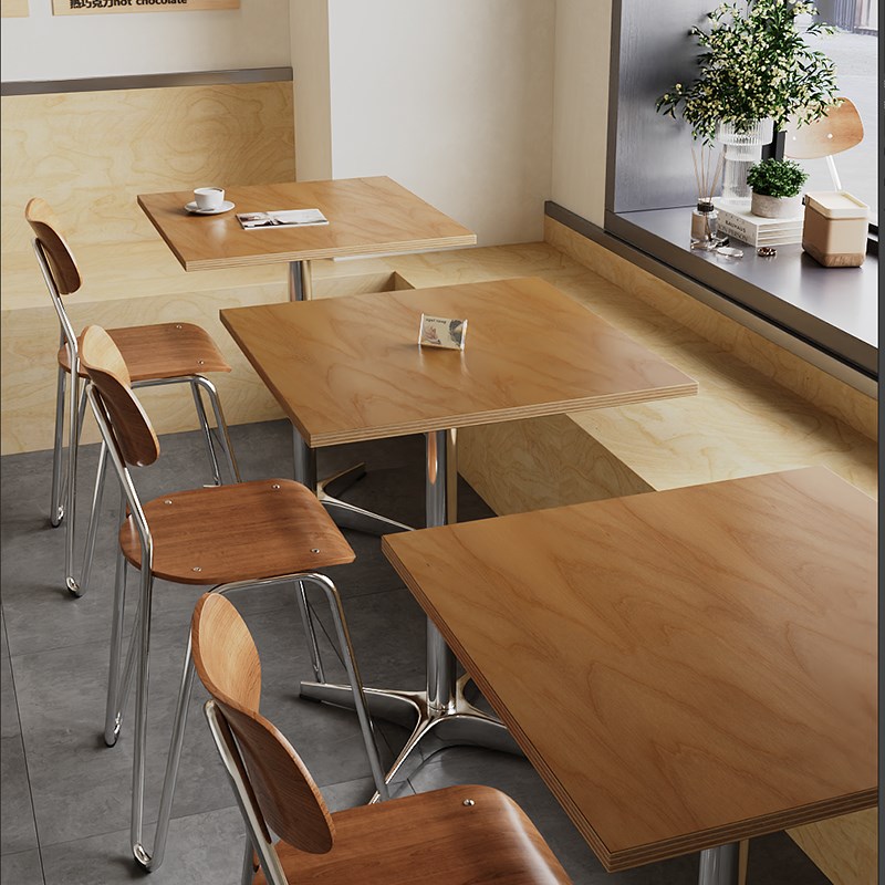 中古风咖啡厅方桌韩式奶茶店桦木海洋板桌子甜品店糖水铺桌椅组合