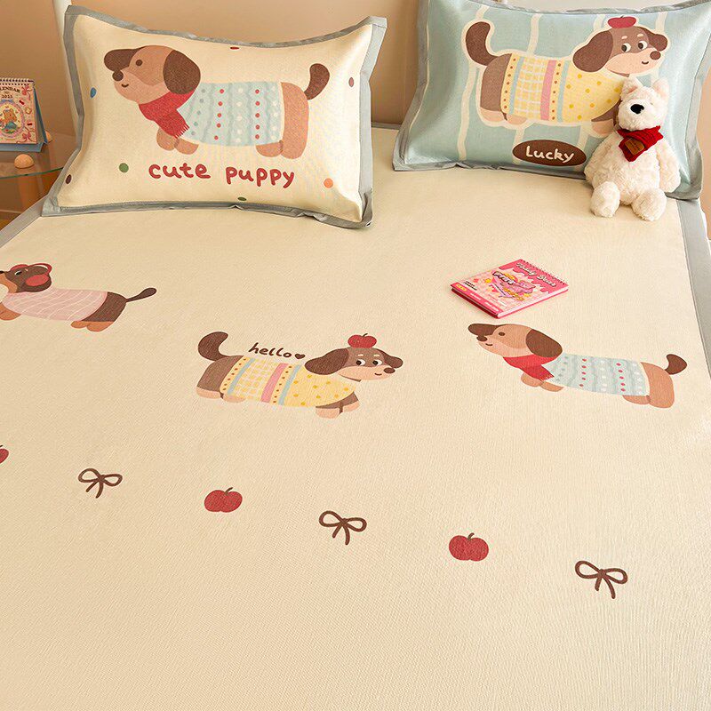 儿童卡通凉感冰丝凉席三件套夏季可水洗学生宿舍空调软席2025新款