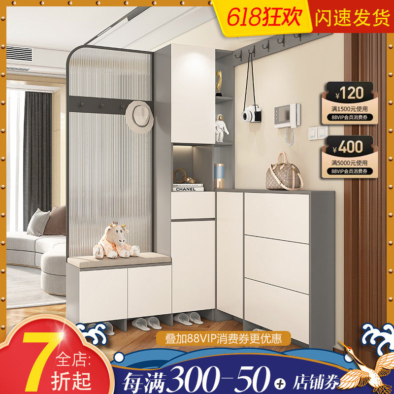 现代入户客厅柜组合翻斗鞋柜一体转角玄关柜装饰柜玻璃屏风隔断柜