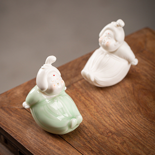 创意可爱手工陶瓷唐女茶拨架文房用品茶搁搁笔架文具茶席丑萌摆件