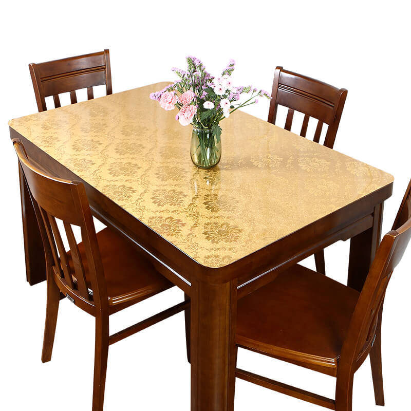 金色印花长方形圆形家用软玻璃餐桌茶几电视柜垫PVC桌布防水免洗