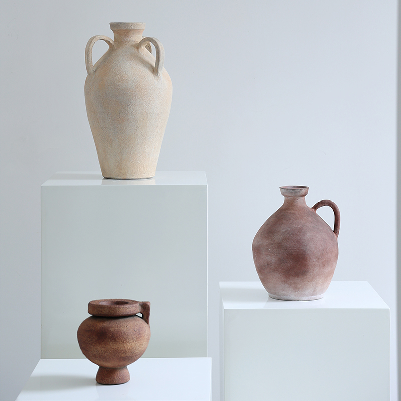 法式中古奶油风陶瓷花瓶家居客厅装饰品玄关民宿复古做旧花器摆件