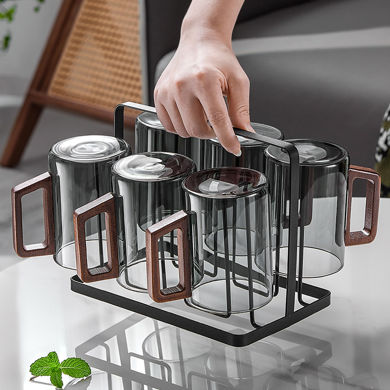 雅港高硼硅玻璃杯套装家用客厅加厚水杯办公室待客带把手泡茶杯子