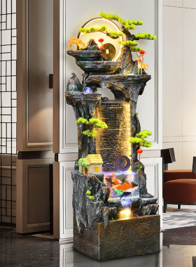 客厅水晶球鱼缸假山喷泉办公室招财高山流水摆件循环水系景观落地