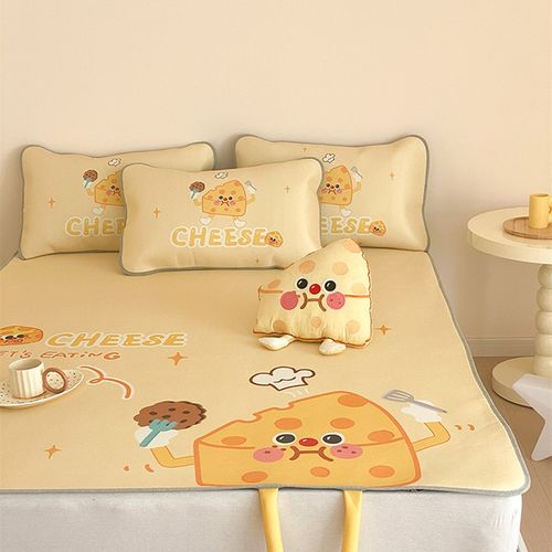 奶酪星球可爱卡通A类冰丝凉席三件套夏季可水洗空调席1.5m1.8米