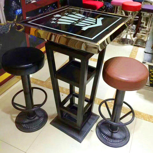 新款酒吧散台圆形发光慢摇吧台桌椅组合KTV茶几桌铁艺高脚凳厂家