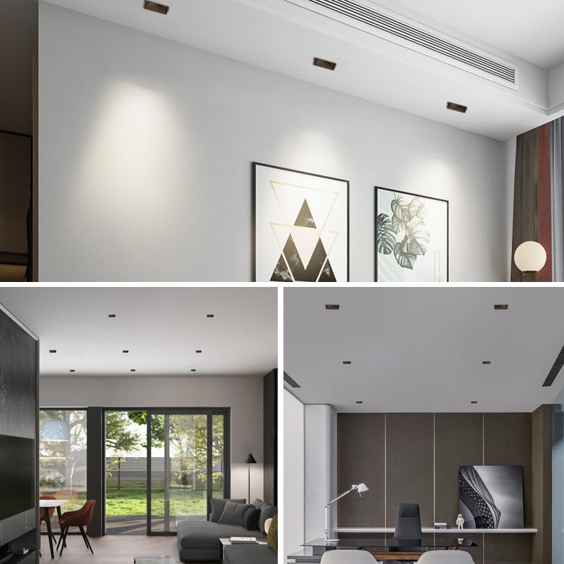 无边框方形嵌入式射灯斗胆灯天花灯无主灯设计防眩光射灯预埋筒灯