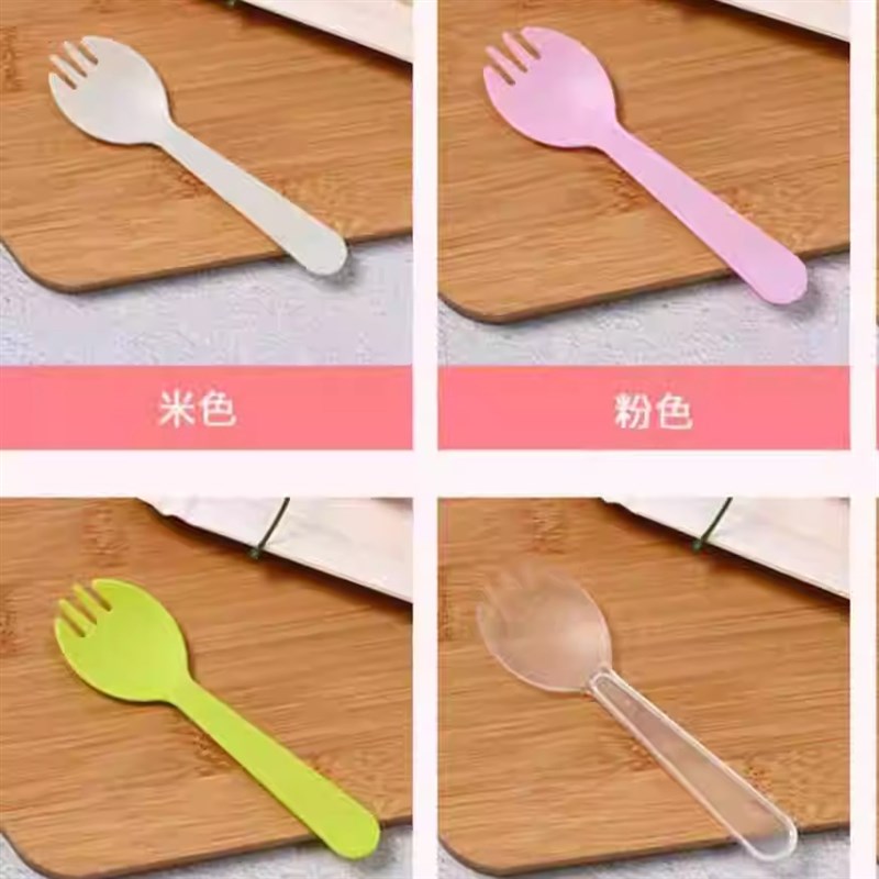 一次性蛋糕叉子 塑料三齿勺叉水果蛋糕叉独立包装甜品勺调羹餐具