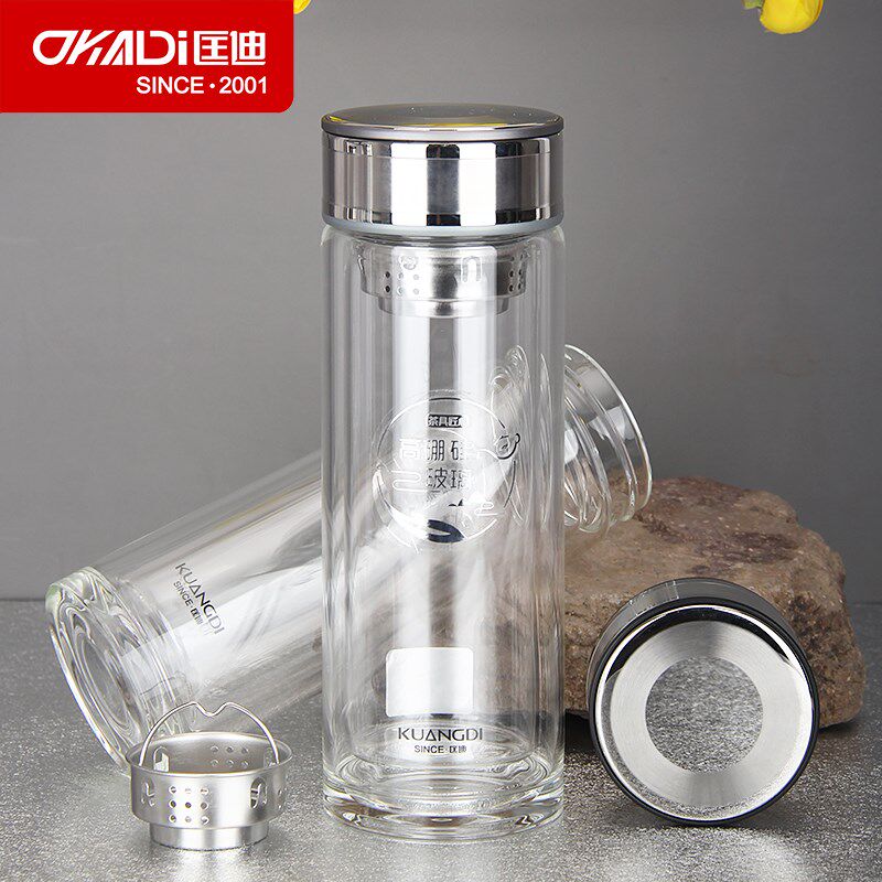 匡迪411双层隔热高硼硅水晶玻璃男女商务办公家用礼品茶玻璃水杯