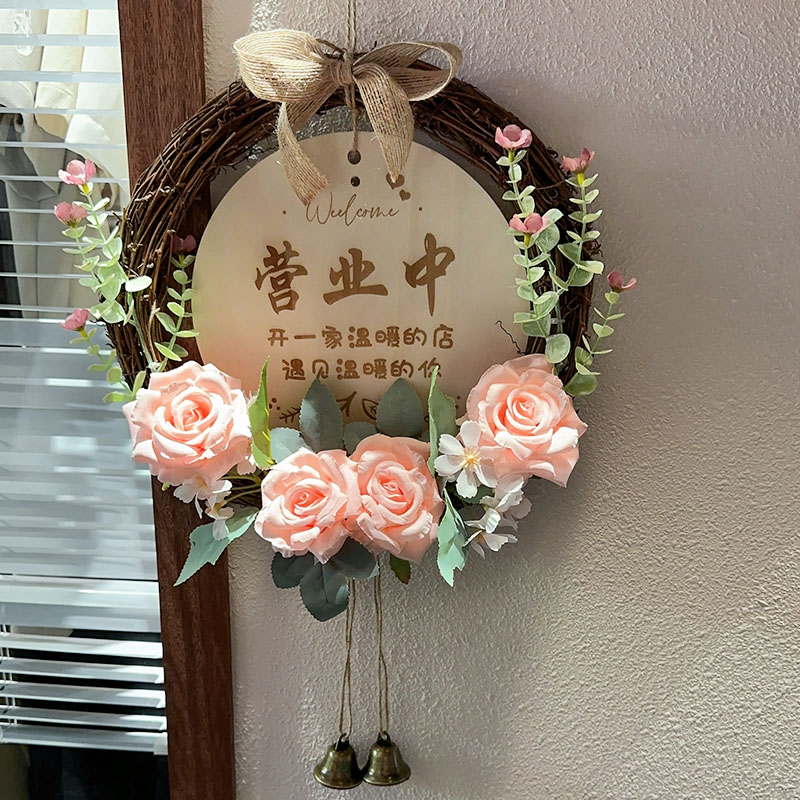 定制店铺门牌挂件背景墙面风铃装饰仿真花环挂饰创意个性墙饰壁挂