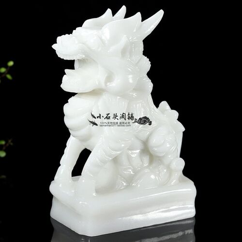天然玉石麒麟手工雕刻动物家居客厅玄关窗台摆件汗白玉雕刻工艺品