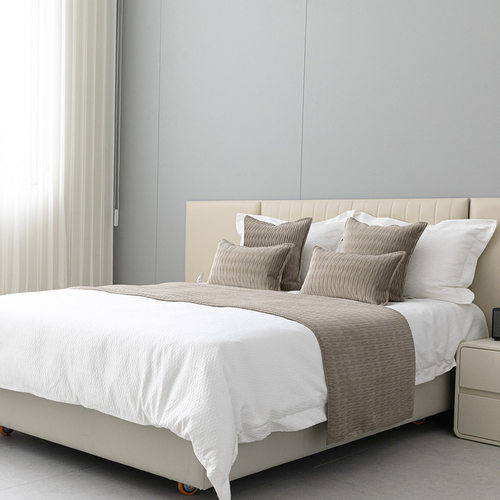 现代简约米咖色床旗酒店床品民宿床尾巾靠枕腰枕样板房搭毯大抱枕