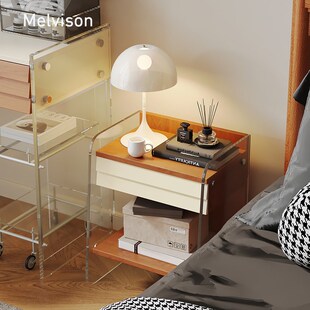 亚克力床头柜小户型实木床头柜简约沙发边柜高级感床头柜子