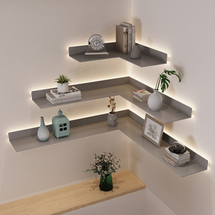 客厅发光置物架北欧简约墙角铁艺壁挂展示架装饰架书架墙上收纳架