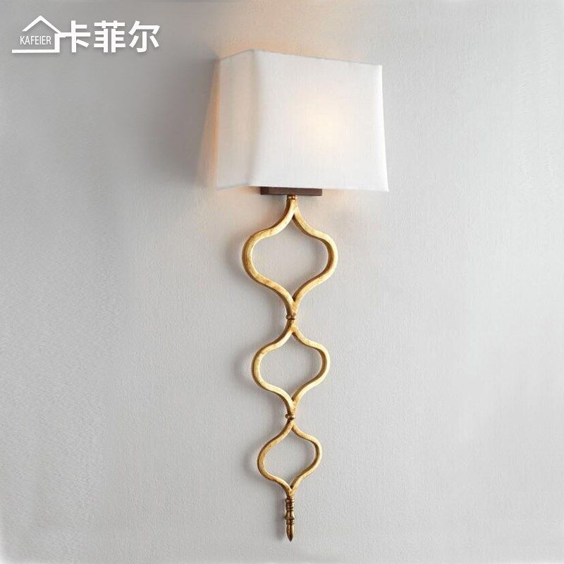 美式壁灯客厅 简约布艺卧室床头灯创意墙壁灯具铜色铁艺单头壁灯