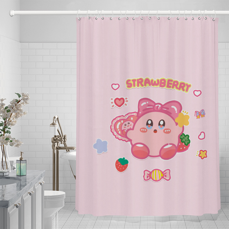 可爱卡通浴帘防水布星卡比粉色淋浴洗澡隔断挂帘免打孔卫生间帘子