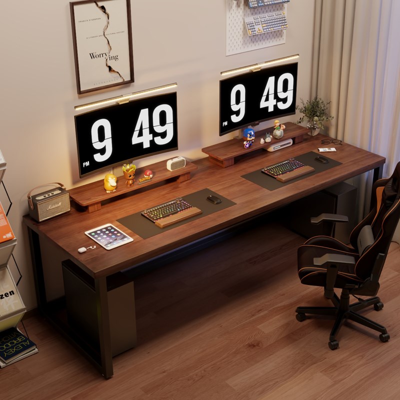 双人实木电脑桌台式家用书桌长条学习桌电竞桌大板办公桌子工作台