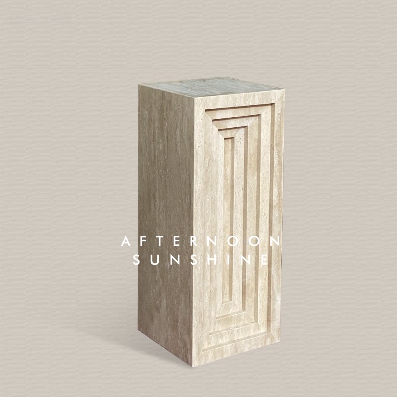 侘寂风天然黄洞大理石柱落地雕塑装饰摆件墩底座墩展示台立柱桌子