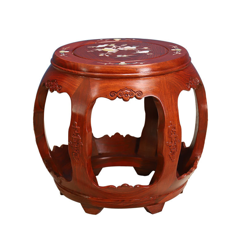 中式红木古筝弹琴凳梳妆实木仿古櫈贝雕刻榫卯鼓凳矮凳花梨木圆凳