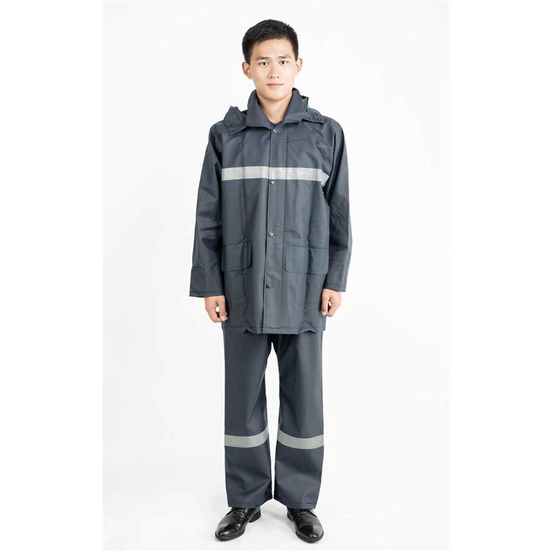 工厂直销PVC针织布加厚防水工作服执勤矿工分体安全反光 雨衣