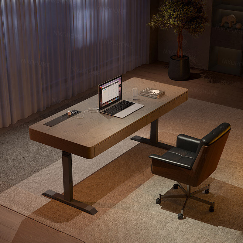 意式极简电动升降桌工作台书房书桌智能带插座设计师款电脑桌学习