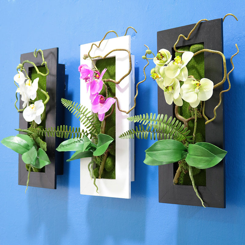 仿真壁挂蝴蝶兰墙面装饰花卉挂件书房走廊客厅墙上挂壁兰花挂盆载