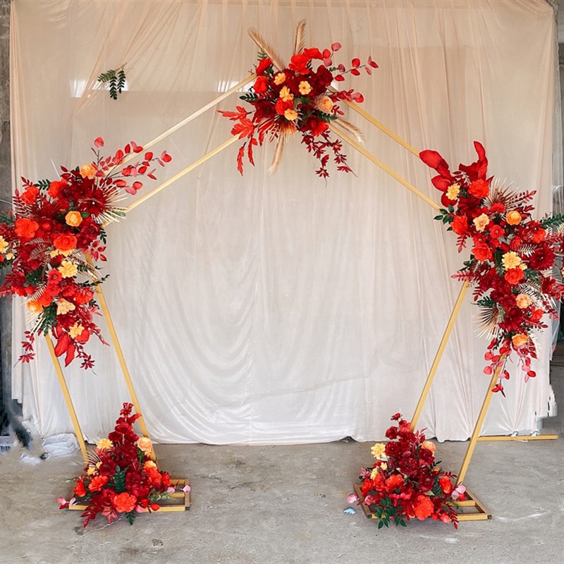 新款婚庆道具铁艺五边形架子几何异形拱门森系婚礼背景装饰花