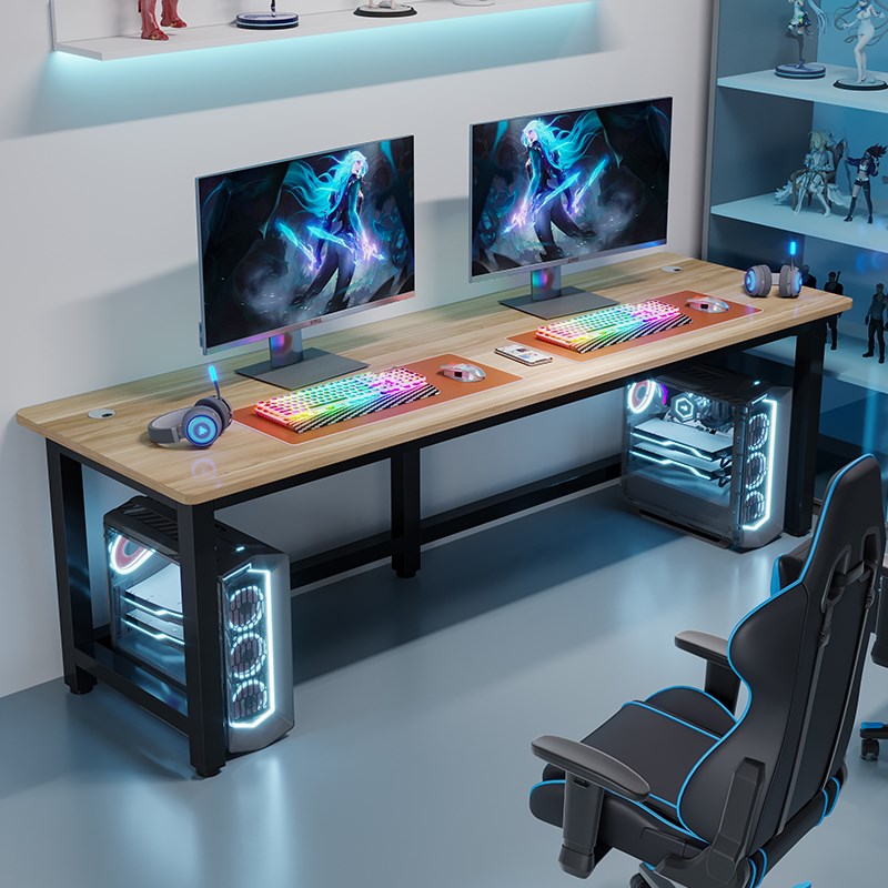 实木电脑桌台式电竞游戏桌人书桌写字长条桌卧室家用办公桌简约