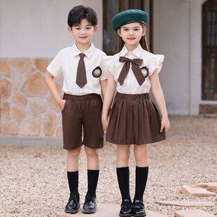 英伦学院风校服套装小学生夏季新款老师男女童班服咖啡色幼儿园服