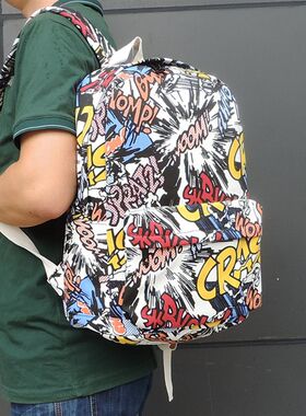 涂鸦时尚背包潮男女休闲双肩包学院风帆布包旅行包大中小学生书包