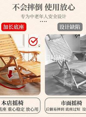 Yu摇ali-8259折椅躺摇椅阳逍台家用休闲大人懒人楠竹老人午睡午休