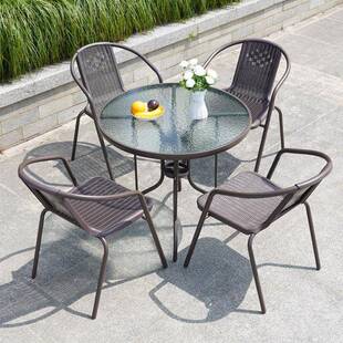 户外庭济型圆形简方桌黑色钢化玻璃大经圆A897桌现代约商用时尚 院