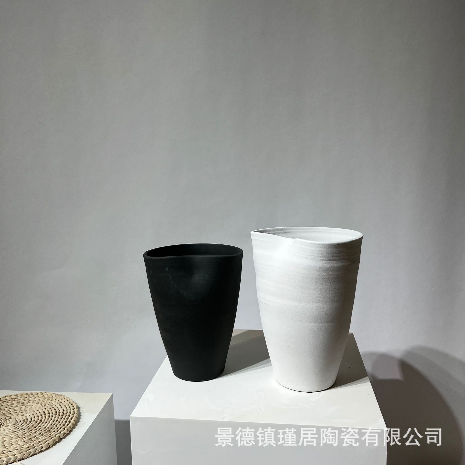 新中式手工拉柸异形花瓶三件套