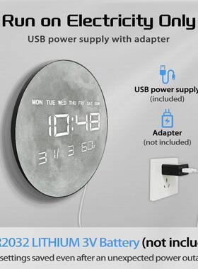 厅约月球表面图案客挂钟电子多功能家用NJJ时钟静带简温度湿度音